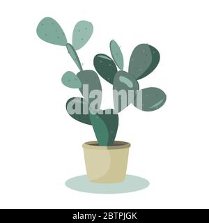 Prickly Pear Cactus. A potted plant isolated on white, vector illustration Stock Vector