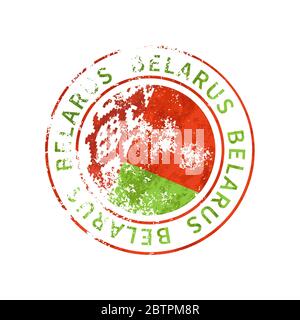 Belarus sign, vintage grunge imprint with flag on white Stock Vector