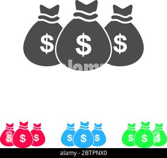 Money bags icon flat. Color pictogram on white background. Vector illustration symbol and bonus icons Stock Vector