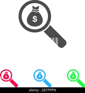 Search money icon flat. Color pictogram on white background. Vector illustration symbol and bonus icons Stock Vector