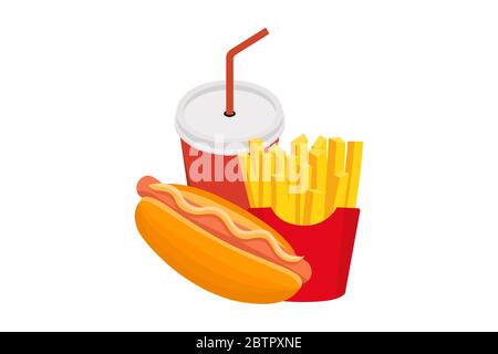 Fast food. Сartoon vector food icons isolated on white background. Stock Vector