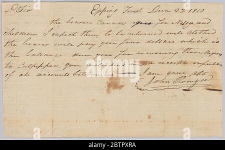 Agreement regarding hiring of enslaved woman Nelly and her children. This document is from a collection of financial papers related to the plantation operations of several generations of the Rouzee Family in Essex County, Virginia. Stock Photo