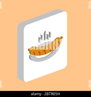Hot Sausage in plate Simple vector icon. Illustration symbol design template for web mobile UI element. Perfect color isometric pictogram on 3d white Stock Vector