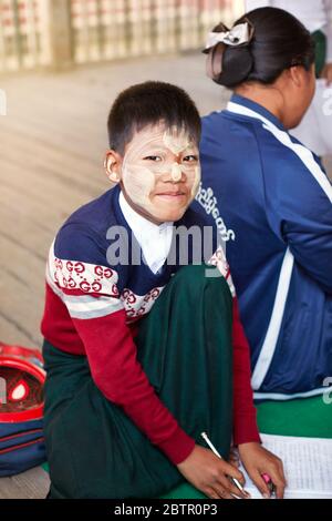 Young boy in village school, Bhamo, Myanmar Stock Photo