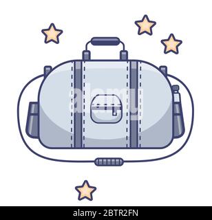 Luggage and road, a large travel bag with pockets. Vector illustration. Stock Vector