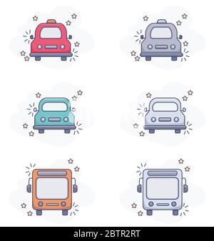 Vector drawings of transport- auto, taxi, bus. Color and black and white. Pictograms, icons Stock Vector