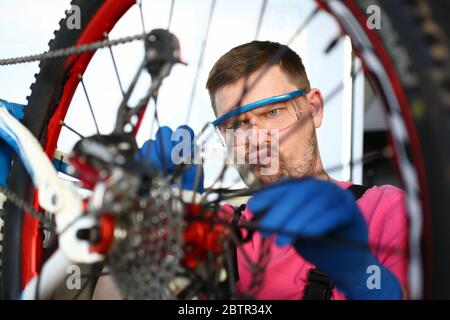 Man using tool for work Stock Photo