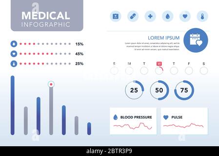 Medical infographic set. Medical, health and healthcare icons and data elements. Vector illustration. Stock Vector