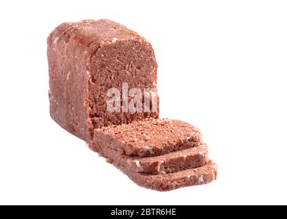 sliced tinned corn beef isolated on a white background Stock Photo