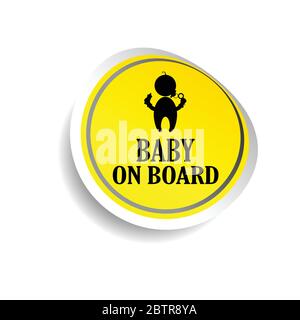 sticker of baby on board yellow art vector Stock Vector