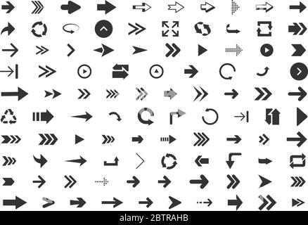 Arrows set of 100 black icons isolated on white background. Arrow icon. Arrow vector collection. Arrow. Cursor. Modern simple arrows. Vector illustration. eps 10 Stock Vector