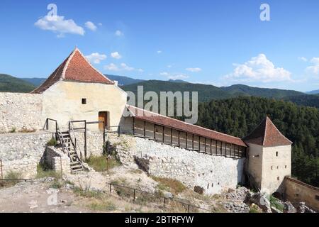 Castles of Transylvania - Rasnov Fortress in Romania. Stock Photo