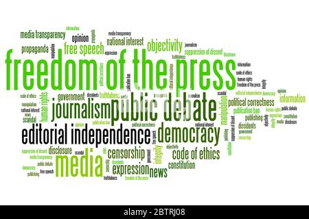 Freedom of the press issues and concepts word cloud illustration. Word collage concept. Stock Photo