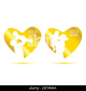 gold dad and mom in heart vector illustration Stock Vector