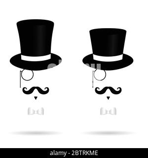 hat cylinder illustration with mustache silhouette in white Stock Vector