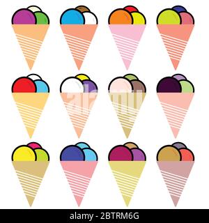 ice cream waffle frozen set vector in colorful Stock Vector