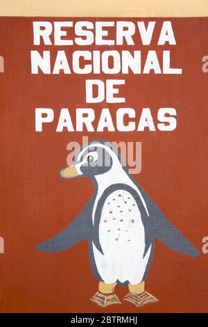 Entrance sign to Reserva Nacional De Paracas, Greater Pisco City, Ica Region, Peru, South America Stock Photo