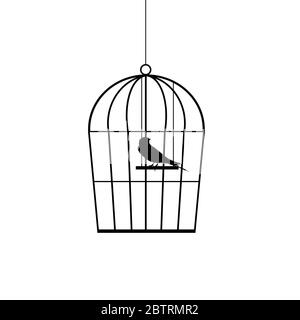 sparrow in a cage black vector silhouette Stock Vector