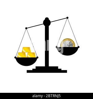 scale with gold bars and euro illustration in colorful Stock Vector