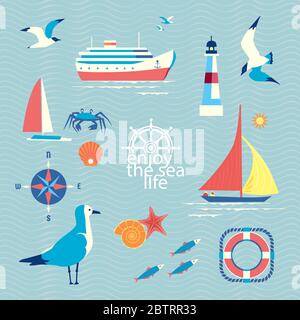 Nautical vintage vector icons collection Stock Vector