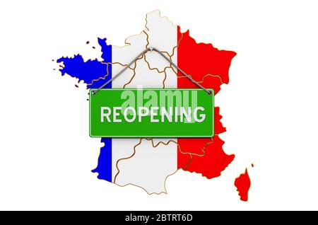 Reopening France after quarantine concept, 3D rendering isolated on white background Stock Photo