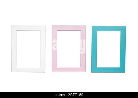 Three frames on white background. Empty color frames. Stock Photo