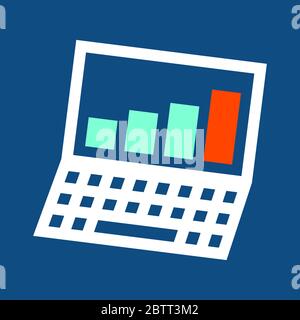 Laptop icon with growth graph. Stock Vector