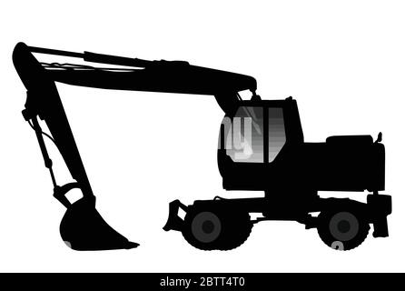 Silhouette of the excavator on white background, vector illustration Stock Vector