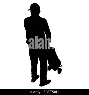 Old man silhouette with luggage on white background, vector illustration Stock Vector