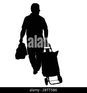 Old man silhouette with luggage on white background, vector illustration Stock Vector