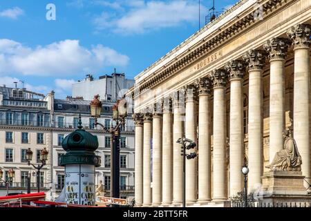 Paris, France - May 14, 2020: The Bourse in Paris, The Stock Exchange Stone Palace with monumental columns Stock Photo