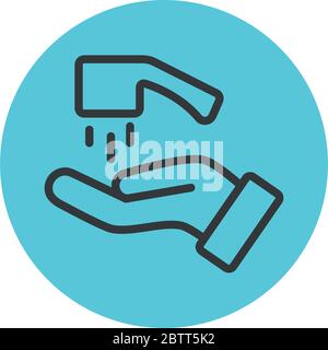 handwashing concept, hand and water faucet icon over white background, block line style, vector illustration Stock Vector