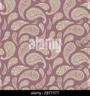 Paisley pattern background, seamless floral ornament, vector simple vintage style design. Abstract vintage Paisley pattern decoration, red, pink, pastel light blue and white pale color background Stock Vector
