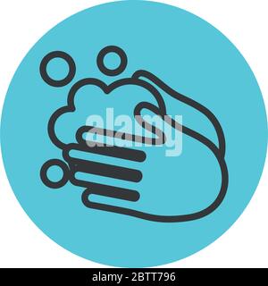 handwashing symbol, hands with soapy water icon over white background, block line style, vector illustration Stock Vector