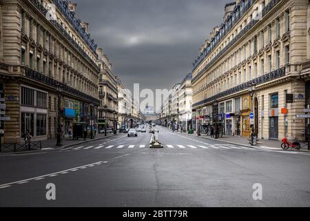 Paris, France - March 17, 2020: 1st day of containment because of Covid-19 at Opera Avenue near Opera Garnier Stock Photo