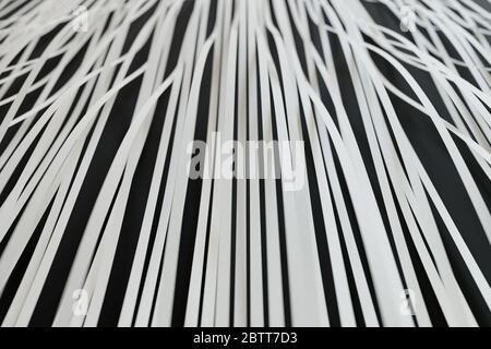 3D rendering of white stripes abstract background on black surface, paper structure Stock Photo