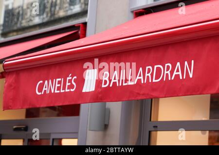 Bordeaux , Aquitaine / France - 05 05 2020 : Baillardran pastry shop brand logo and sign on canelés store Stock Photo