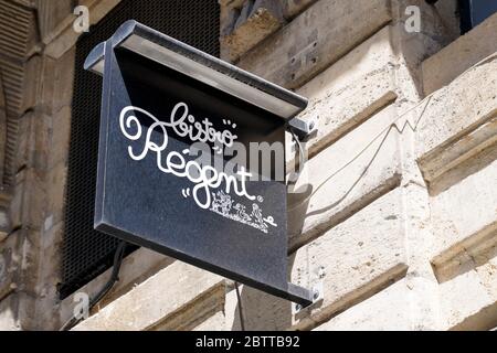 Bordeaux , Aquitaine / France - 05 05 2020 : Bistro regent sign logo of french chain restaurant Stock Photo