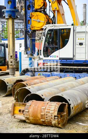 Building with drilling machine. Drilling machine ready to drill piles on a building site Stock Photo