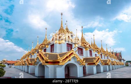 Name of this temple ' Loha Prasat ' and the temple known as ' Wat Ratchanatdaram ' in local people Stock Photo