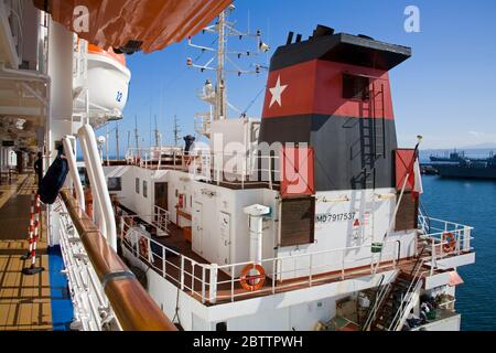 Refueling cruise ship in Valparaiso Port, Chile, South America Stock Photo