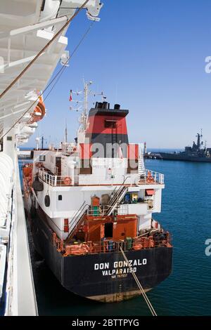 Refueling cruise ship in Valparaiso Port, Chile, South America Stock Photo