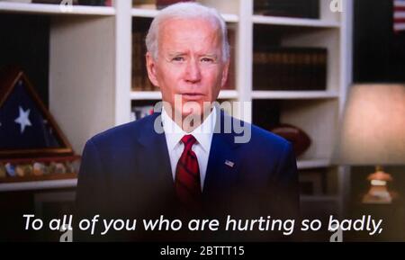 Wilmington, Delaware, USA. 27th May, 2020. A screen grab of Vice President JOE BIDEN as he reflects on the U.S. surpassing 100,000 COVID-19 deaths. Credit: Brian Cahn/ZUMA Wire/Alamy Live News Stock Photo