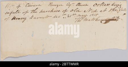 Bill of sale for the purchase of Old Ned by Edward Rouzee. This document is from a collection of financial papers related to the plantation operations of several generations of the Rouzee Family in Essex County, Virginia. Stock Photo