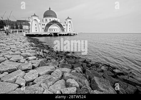 Masjid Selat Malaka, Melacca Strait Mosque, Malaka, Malaysia Stock Photo