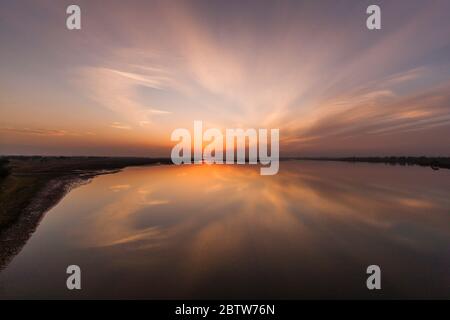 Sunset of Jhelum River, ancient Hydaspes river, Jhelum city, Jhelum District, Punjab Province, Pakistan, South Asia, Asia Stock Photo