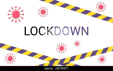 Coronavirus background Lockdown text with Caution tape. Can bu used as banner, web, background. Stock vector illustration isolated on white background Stock Vector