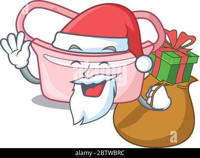Cartoon design of women waist bag Santa having Christmas gift Stock Vector
