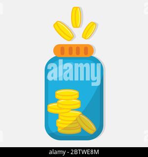 money coin put into bottle vector illustration symbol for charity concept or investment Stock Vector