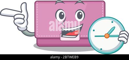 mascot design style of womens wallet standing with holding a clock Stock Vector